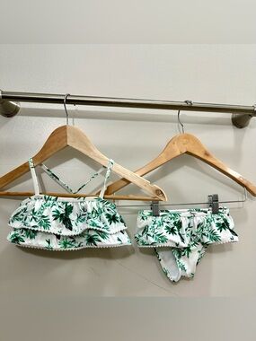 Janie and Jack Parrot Palm Ruffle Bikini Set Green and White Size 2T